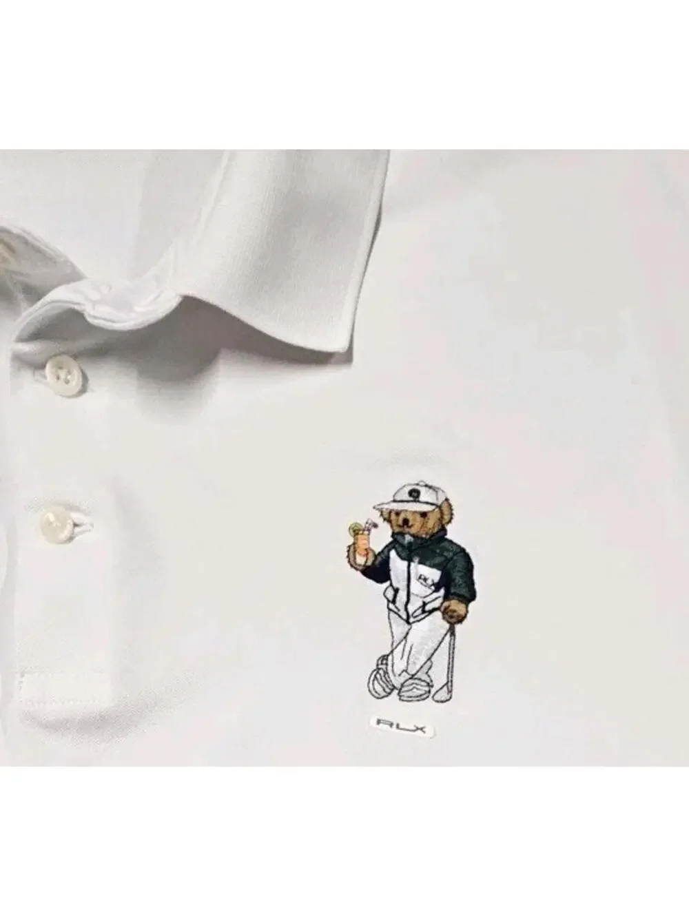 RLX Polo Ralph Lauren Tailored Fit White Golf Polo Bear Short Sleeve 2XL Ex Cond